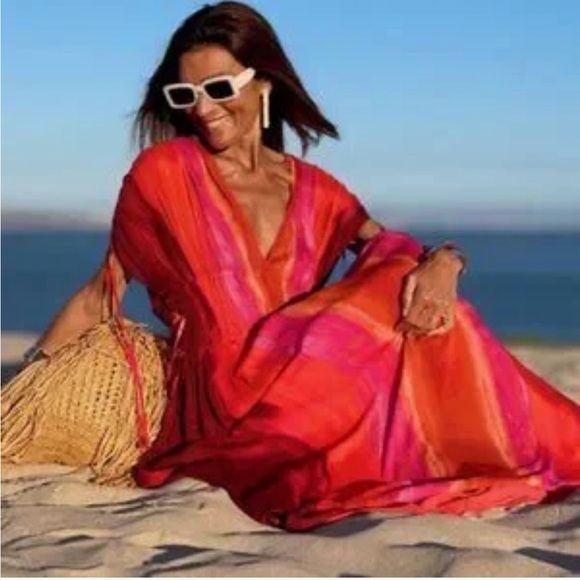 Zara Red and Pink Midi Dress - Picture 2 of 6